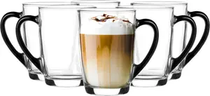 Набор из 6 стеклянных стаканов GLASMARK, большой объем 300 мл (макс. 330 мл), 6 предметов с ручками, стаканы для кофе, чайные стаканы с черными ручками, стаканы для капучино, латте макиато Glasmark KROSNO 1992