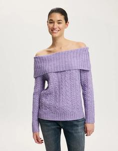 Джемпер косой вязки Cotton On Fluffy с открытыми плечами фиолетового цвета