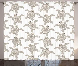 Штора ABAKUHAUS Черепаха в деревенском стиле с рисунками животных и цветов, универсальные ленточные шторы для гостиной с петлями и крючками, 280 x 225 см, цвет: темно-палисандровый и белый Abakuhaus