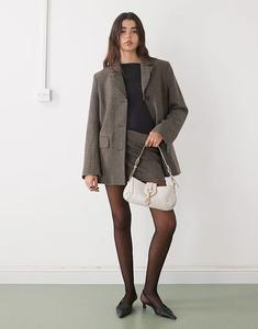 Блейзер свободного кроя из шерстяной смеси с необработанными краями, с узором «ёлочка» из темного кротового материала Weekday дни