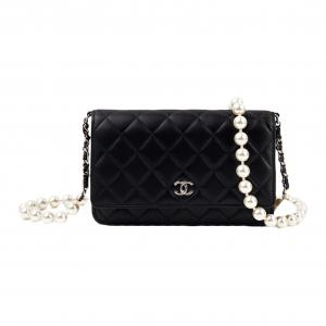 Chanel Кошелек на цепочке из овчины WOC, сумка через плечо, женская, черный