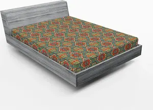 Простыня на резинке ABAKUHAUS бирюзового цвета, с рисунком в стиле аборигенов, народная художественная плитка, 135 x 190 см, бирюзовый и оранжевый Abakuhaus