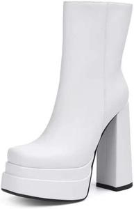 LIPIJIXI Женские массивные ботинки на платформе - черные, всесезонные, до щиколотки, без шнуровки, из искусственной кожи, повседневные, SMBT22001