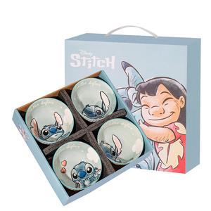 Керамическая столовая посуда в стиле студенческого общежития, подарочный набор с мультяшным дизайном, практичные миски для приема пищи для мальчиков и девочек Disney, [Gift Box Set]Stitch 4-Bowl Set
