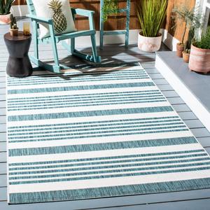 Ковер SAFAVIEH, 122 x 171 см, Courtyard Collection Ivory/Teal CY8062 Stripe для помещений и улицы, водонепроницаемый, легко чистится, для патио, заднего двора, прихожей