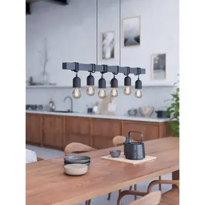 Подвесной светильник TOWNSHEND винтажный, дерево и сталь, IP20, E27, подвесной светильник, E27 1 шт., для столовой, L100 x B10 x H110 см, черный, 6X40W без ламп. Eglo, Schwarz schwarz