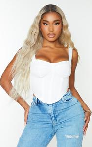 PrettyLittleThing Белый укороченный топ из тканого корсета Shape