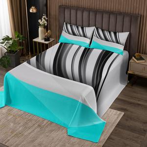 Erosebridal Комплект постельного белья Abstract Geometric с стеганым покрывалом в полоску волны современный минимализм серый и бирюзовый, Grey Teal