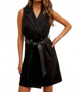 Привлекший Взгляд Жакет-Платье с Поясом из Замши в Черном Цвете Hem & Thread