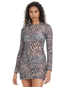 Женское платье-накидка Wild One с принтом и сеткой Bar III, коричневый/бежевый