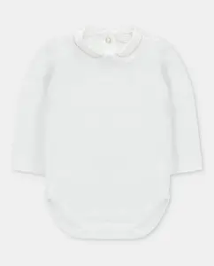 Боди для младенца из интерлока белого цвета с воротником-ребенком, вышитым розовым Martín Aranda