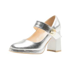 Туфли Мэри Джейн на массивном каблуке, женские, серебристые BIGTREE, Silver