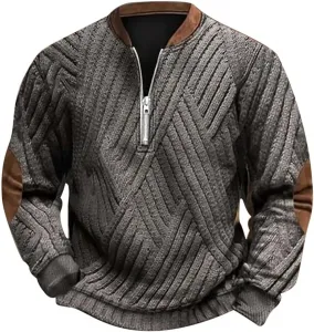 Классический свитер-пуловер мужской с 3D принтом, Quarter Zip, свободный крой, Plus Size