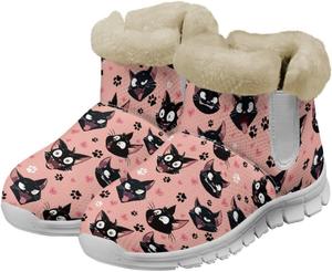 Женские зимние ботинки JoyLamoria Happy Santa Claus с принтом, мини-ботинки для девочек, теплые пушистые прогулочные ботинки, модные низкие кроссовки для улицы, Black Cat