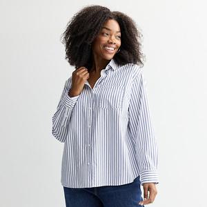 Повседневная рубашка на пуговицах с длинным рукавом Plus size Sonoma Goods For Life, Blue White Stripe