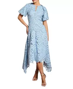 Платье с кружевным подолом и пышными рукавами Coast, синий