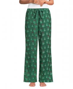 Женские фланелевые брюки для сна небольшого размера с широкими штанинами Lands' End, Light emerald snowy trees