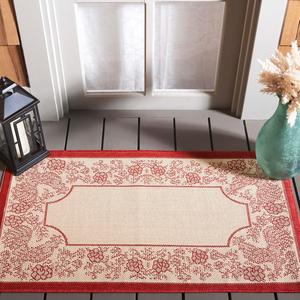 Ковер SAFAVIEH, 61 x 110 см, Courtyard Collection, Natural & Red, без линьки и простой в уходе, для помещений и улицы, моющийся — идеально для патио, заднего двора, прихожей (CY3305-3701)