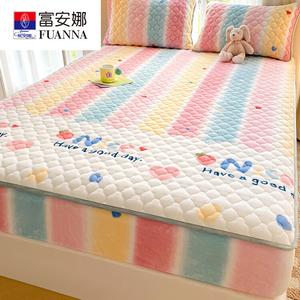 Fuanna Простыня на резинке из молочного вельвета 150х190 см, утепленная, цвет Rainbow Strawberry