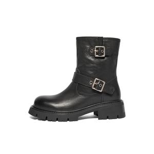 Белль Ботинки женские черно-коричневые на каблуке 5 см с коричневой флисовой подкладкой