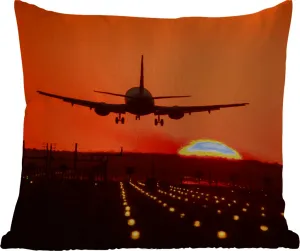 Подушка для улицы - Закат - Самолет - Оранжевый - Солнце - 40x40 см - Водонепроницаемая - Подушка для отдыха - Подушка - Внутренняя обивка с изображением MuchoWow