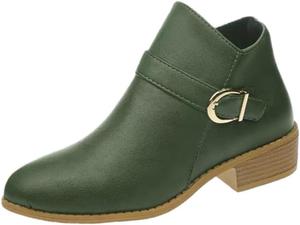 Женские короткие ботинки на низком каблуке, круглый носок, боковая молния, стильные и повседневные, для улицы, большого размера. Fusecottc, Green