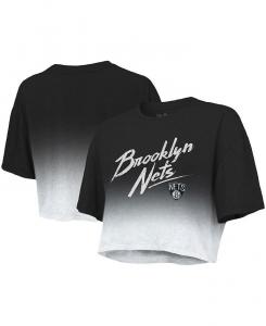 Женская черно-белая укороченная футболка с нитками Brooklyn Nets Dirty Dribble Tri-Blend Majestic, мультиколор