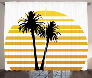Штора ABAKUHAUS в стиле тропического рустика, кокосовые пальмы, присборенная тесьма для спальни с петлями и крючками, 280 x 225 см, абрикосово-желто-черный Abakuhaus