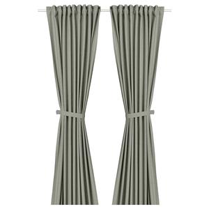 Шторы с подхватами, 1 пара IKEA LENDA, 140x250 см, светлый серо-зеленый