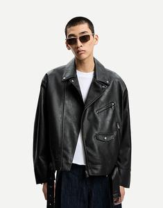 Куртка Bershka из искусственной кожи черного цвета