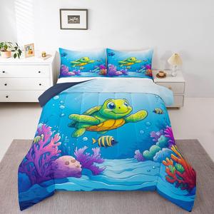 Erosebridal Детский комплект постельного белья с морскими черепахами, мягкий мультяшный подводный мир, дышащий материал, Blue Purple