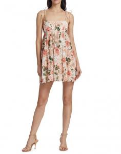 Alice + Olivia Женское мини-платье Lorelle Babydoll с цветочным принтом и ажурными вставками, мультиколор