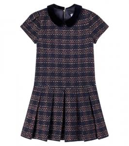 Платье из твида с бархатной отделкой Tartine et Chocolat, Marine