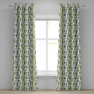 Штора на люверсах ABAKUHAUS Кактус, узор из выращенных вручную листьев, вдохновленная ботаническим тропическим мотивом с цветочными элементами, декоративная, двухпанельная, 280 см x 260 см, цвет Зеленая резеда Abakuhaus