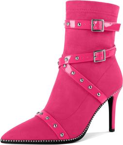 Женские ботильоны Joseywade с каблуком 3,7 дюйма, шпильку, украшенные бусинами и заклепками, с заостренным носком, боковой молнией, из замши, размер 5-13