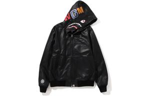 Куртка BAPE Leather Shark на молнии A Bathing Ape, черный