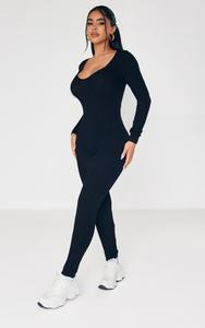 PrettyLittleThing Миниатюрный черный вязаный комбинезон с длинными рукавами