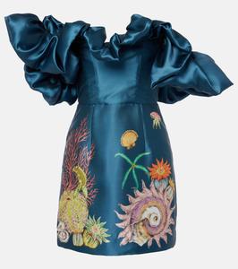 Мини-платье с принтом и оборками Dorian Alémais, темно-синий