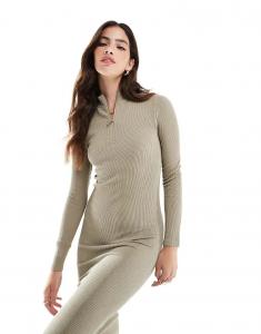 Женское платье миди с длинными рукавами в рубчик серо-зеленого цвета Hera