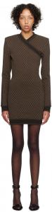 Коричневое мини-платье Balmain Mini с монограммой