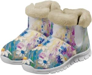 Женские теплые снежные ботинки Jeiento, удобные пушистые ботинки для треккинга, прогулок и бега, противоскользящие плоские ботинки, White Daisy