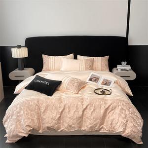 Комплект постельного белья Muji Light luxury 1.8, 4 предмета, 200х230/245х245 см, персиковый/лилии