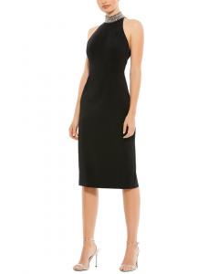 Мак Даггал Открытая спина с камнями Миди платье Mac Duggal, черный