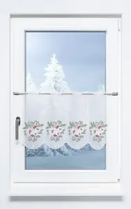 Занавеска для кафе из кружева Плауэн - Рождественский букет роз (Ш x В) 98,40 см * 40 см Красный/красно-зеленый Plauener Spitze