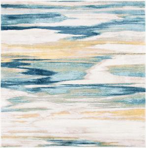 Ковер SAFAVIEH, 122 x 122 см, Skyler Collection, Beige & Navy, абстрактный акварельный дизайн, без линьки и простой в уходе, идеален для помещений с высокой проходимостью в гостиной, спальне (SKY542B)