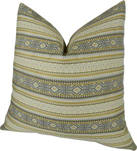 Thomas Collection Декоративная подушка с узором греческий меандр и решеткой в сине-серо-горчично-кремовой полосе Blue Gray Mustard Cream Stripe