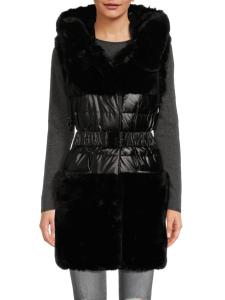Удлиненный жилет из искусственного меха с капюшоном BELLE FARE, черный
