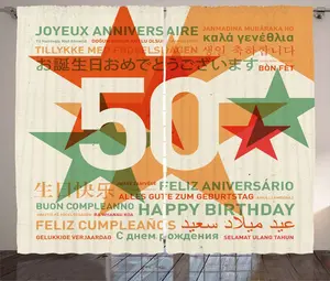 Штора в деревенском стиле ABAKUHAUS к 50-летию, тема праздника языка, присборенная штора из тесьмы для спальни с петлями и крючками, 280 x 245 см, цвет зеленый, красный, оранжевый Abakuhaus