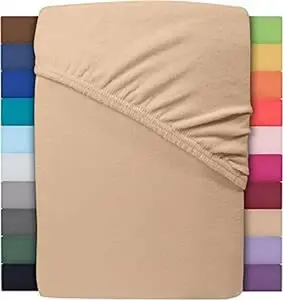 Простыня на резинке из джерси, 100% хлопок, 180 х 200 см. Простыня на резинке. Песочный цвет. Celesta