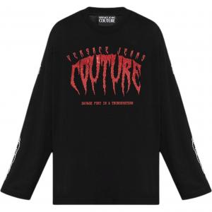 Футболка из хлопка с принтом логотипа VERSACE JEANS, черная